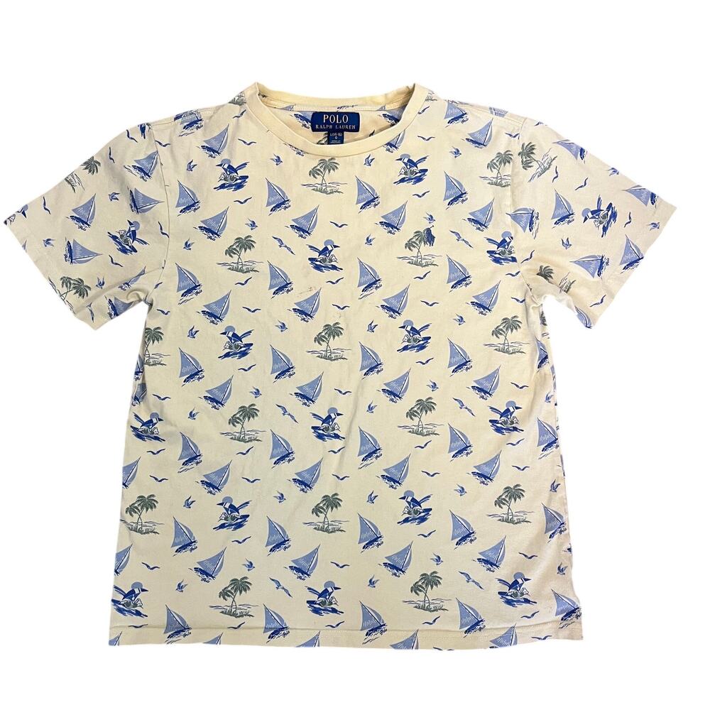 Polo Ralph Lauren Graphic T-Shirt L 12-16 Butter Yellow Sailboat Nautical Y2K